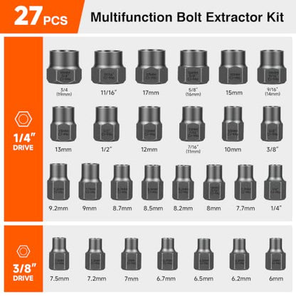 52PCS Bolt Extractor Set & Screw Extractor Kit, Stripped Bolt Remover Socket Set, Easy Out Tool for Broken, Damaged, Rusted & Rounded Bolts, Nuts and Stripped Screws with Portable Storage Case