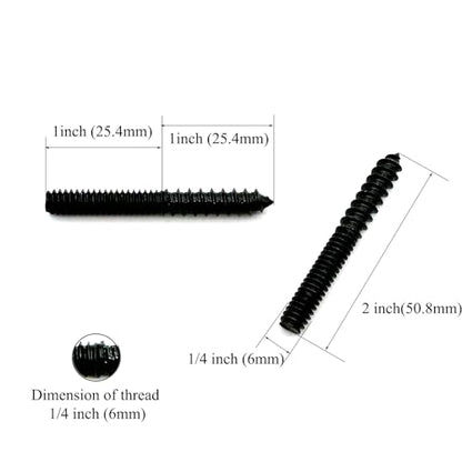 12 Pack 1/4-20 x 2 Inch Black Hanger Bolts 1/4-20" Double Headed Bolts 1/4 Wood Dowel Screw Self-Tapping Screw Hanger Bolts for Furniture Screws Double Screw Threaded Rods Bolt 50mm Length - size: Black 1/4-20"x2"-12PCS