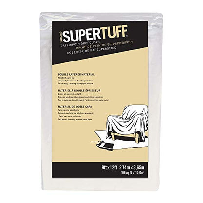 Trimaco SuperTuff Paper/Poly Drop Cloth, 9-feet x 12-feet - size: 9ft x 12ft