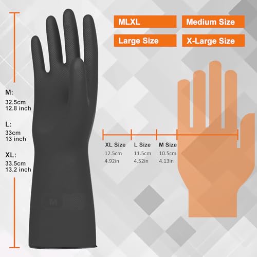 Beieverluck 10 Pairs Chemical Resistant Gloves, Reusable Heavy Duty Rubber Work Gloves with Textured Palm, Black Cleaning Dishwashing Gloves, Medium - size: Medium