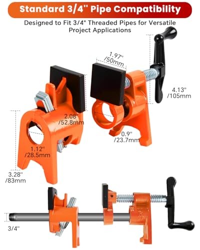 ATPEAM 3/4'' Wood Gluing Pipe Clamp Set with Protective Pads (4, Orange) - color: Orange