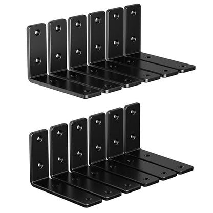 NEODROP 12-Pack 4 Inch Heavy Duty Shelf Brackets, Premium Floating L Bracket for Wall, Kitchen, Mantel Shelves Support | Quarter Inch (1/4") Thick | Black Powder Coated Steel - size: 4 Inch, style: 12 Pack
