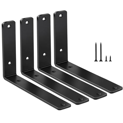 4 Pack - L 6" x H 4" x W1.5, 5mm Thick Black L Shelf Bracket, Iron Shelf Brackets, Metal Shelf Brackets, Floating Shelf, Shelf Supports with Screws - size: 6''x4'', style: Black 4 Pack