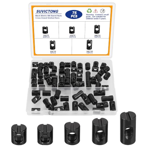 75PCS Black M6 Barrel Nuts Cross Dowel Slotted Nuts Bed Crib Screws Kit