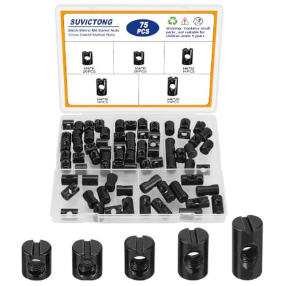 75PCS Black M6 Barrel Nuts Cross Dowel Slotted Nuts Bed Crib Screws Kit