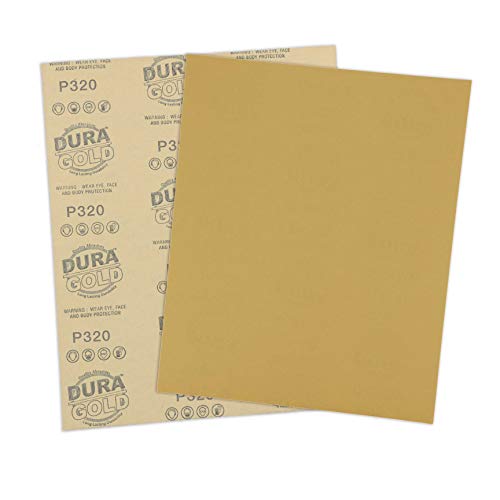 Dura-Gold Premium 9" x 11" Gold Sandpaper Sheets, 320 Grit (Box of 10) - size: 320-Grit