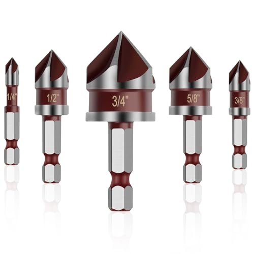 5PCS Countersink Drill Bit Set, 1/4" Hex Shank Countersink Bit Set for Wood