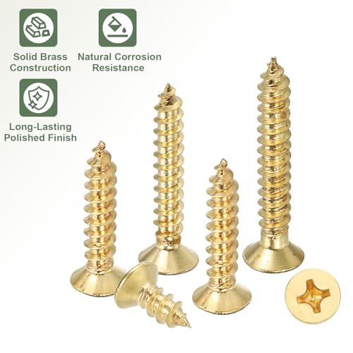 Brass Wood Screws Self Tapping Screws, M2 x 8 mm Flat Cross Head Fit for Door Hinges Electronics Furniture (100 Pack, Gold Tone) - size: M2 x 8 mm