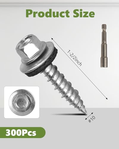 500Pcs Hex Head Roofing Screws #10 × 1 Inch - size: #10 × 1 Inch Silver