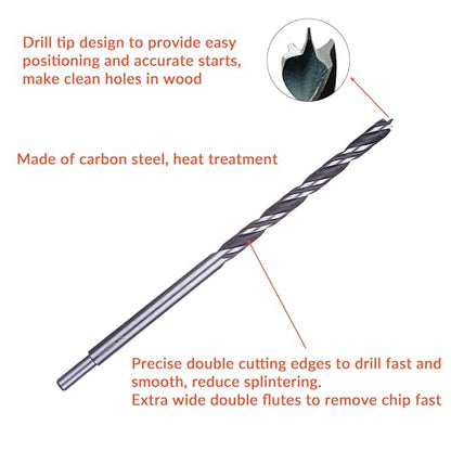 NordWolf 7-Piece 12" Extra Long Brad Point Wood Drill Bit Set, Double Lands & Double Flutes Design for Cutting Wood, PVC, Resin, MDF and Drywall, SAE Sizes 1/8" to 1/2" - size: 1/8" to 1/2" (7 Pcs)