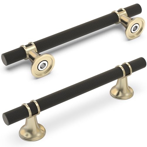 10 Pack 5 Inch Black and Gold Kitchen Cabinet Handles - color: Black and Brushed Gold Knurled, size: 5'' Hole Center(128mm)
