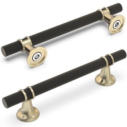10 Pack 5 Inch Black and Gold Kitchen Cabinet Handles - color: Black and Brushed Gold Knurled, size: 5'' Hole Center(128mm)