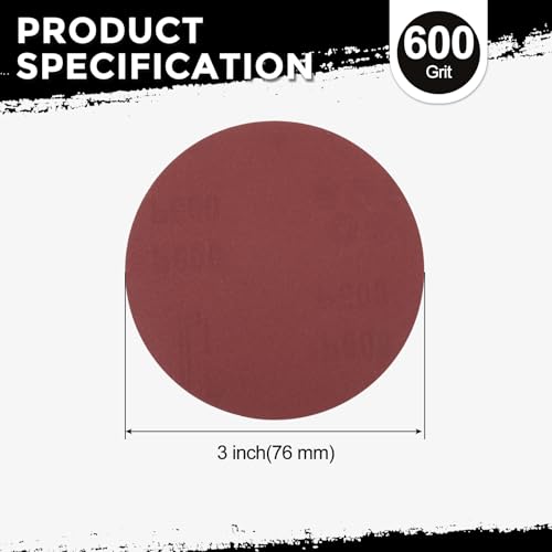 100Pcs Sanding Discs 3Inch 600Grit Hook and Loop Sandpapers Red - size: 3 Inch(600 Grit)