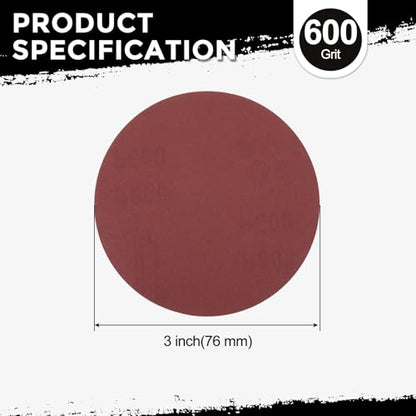 100Pcs Sanding Discs 3Inch 600Grit Hook and Loop Sandpapers Red - size: 3 Inch(600 Grit)