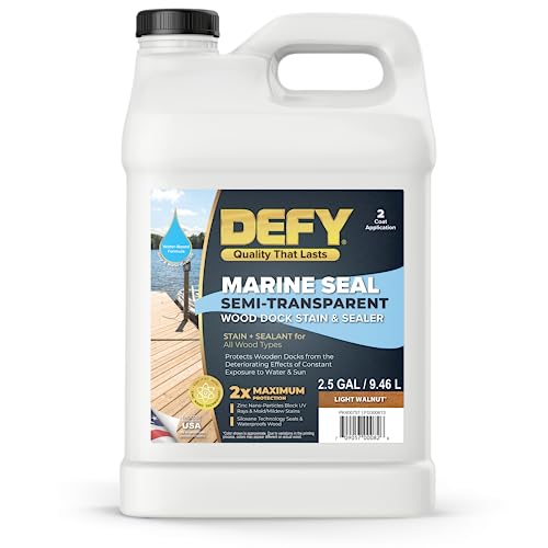 DEFY Marine Seal Semi-Transparent Exterior Wood Stain and Sealer - Waterproof Sealant for Wood Docks, Boat Piers, Marinas, Boardwalks, & More - Light Walnut - 2.5 Gallon, Made in USA - color: Light Walnut, size: 2.5 Gallon