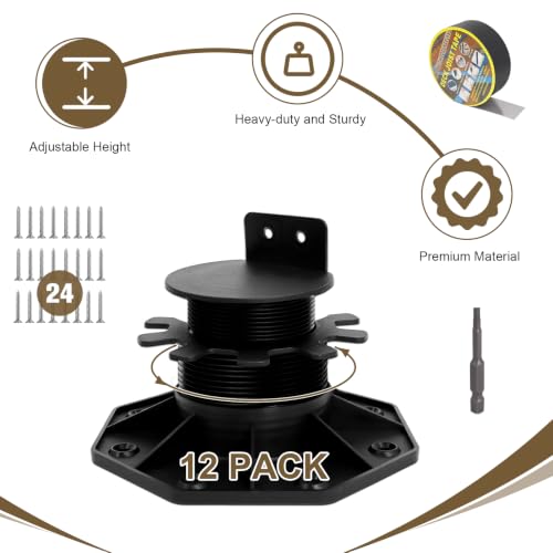 12 Pack Adjustable Deck Support Pedestal Kit 1-3/16" to 2-3/8" - size: (Kit) 1-3/16" to 2-3/8"