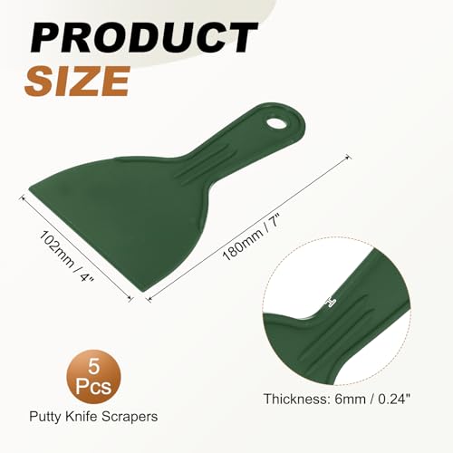 HARFINGTON 5pcs Putty Knife Scraper 4" Width Flexible Plastic Putty Knife Paint Scraper Tool for Taping Drywall Spreading Painting Wall Scratching Dark Green - color: Dark Green, size: 4"