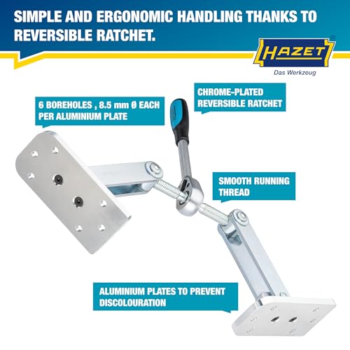 HAZET Beam and Panel Pulling Tool 1774-2, Forged for Heavy Duty, Suitable for Clamping and Pulling Timber, Ergonomic Reversible Ratchet, Incl. 2 Aluminum Plates, Clamping Travel 4.53 In - style: With plates