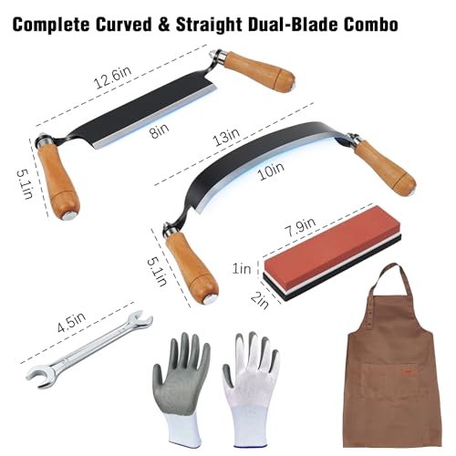 2 PCS Draw Knife Set, 8" Straight & 10" Curved Debarking Tool - size: 8" Straight & 10" Curved