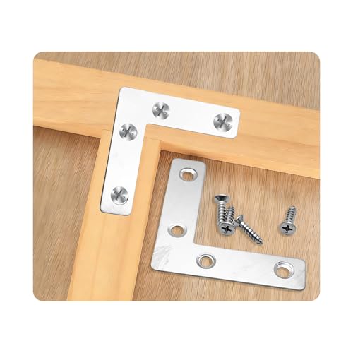 15Pcs 2.4"x2.4" L Shape Flat Corner Bracket, Stainless Steel Angle Plate, Heavy Duty Repair Brace with Screws for Wood, Furniture, Cabinets, Shelves, Metal Frame, Right Angle Mending Plate - size: 2.4"x2.4"