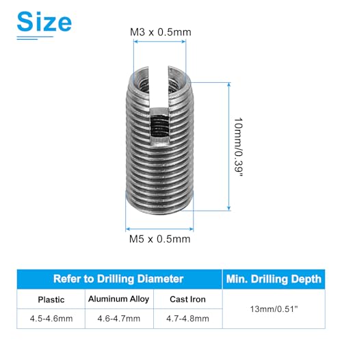 PATIKIL Self-Tapping Threaded Inserts, 40 Pcs M3 x M5 x 10mm 303 Stainless Steel Thread Adapter Reducer Slotted Screw Repair Inserts Nuts Sleeve - size: M3 x M5 x 10mm