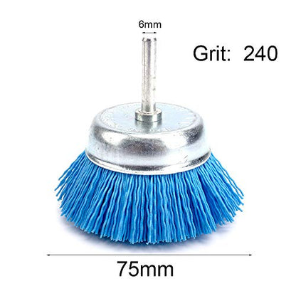 3inch（75mm）Nylon Abrasive Cup Brush with 1/4" Shank Blue Grit 240 - color: Blue