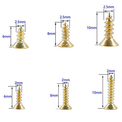 newlng 1200pcs Small Screws 2& 2.5 * 6/8/10mm Phillips Flat Head Cross Self Tapping Tiny Screw Cabinet Electronic Accessories Screw Multifunctional DIY Micro Woodworking Mini Screw Set Gold - color: Gold