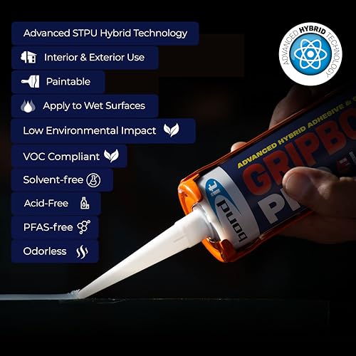Bond It Gripbond PRO, Advanced Hybrid Sealant & Adhesive, Paintable Waterproof Elastic Bonding Compound, Non-Shrinking Solvent-Free, Interior/Exterior Multi-Surface Repair, 10 oz, White - color: White