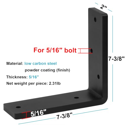 2 PCS Heavy Duty L Bracket for Wood, Corner Brace, 7" x 7" x 2" - size: 7" x 7" x 2"