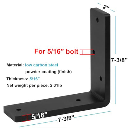 2 PCS Heavy Duty L Bracket for Wood, Corner Brace, 7" x 7" x 2" - size: 7" x 7" x 2"