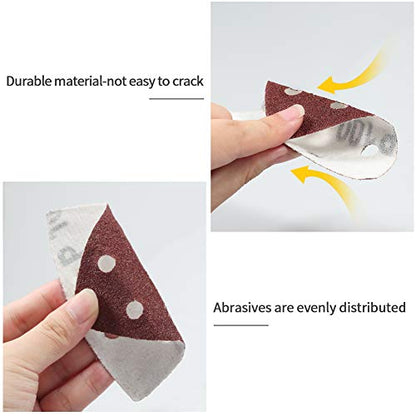 SPEEDWOX 50 Pcs Triangle Sanding Pads Hook and Loop 100 Grit Oscillating Sanding Pad 90mm 6 Holes Fit 3-1/2 Inches Oscillating Multi Tool Detail Sander Sandpaper Triangle Sanding Discs Sanding Tool - style: 100 Grit