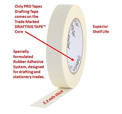 ProTapes Pro Drafting Flatback Paper Masking Tape specially formulated with a low tack adhesive system designed for the drafting and stationary trades, 60 yds Length x 3/4" Width (Pack of 1) - size: 3/4" Width