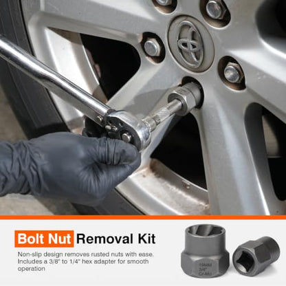 52PCS Bolt Extractor Set & Screw Extractor Kit, Stripped Bolt Remover Socket Set, Easy Out Tool for Broken, Damaged, Rusted & Rounded Bolts, Nuts and Stripped Screws with Portable Storage Case
