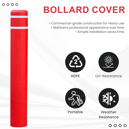 OrangeStar Bollard Cover 5" x 46" Red with 2 Reflective Collars - color: Red, size: 5"x46"