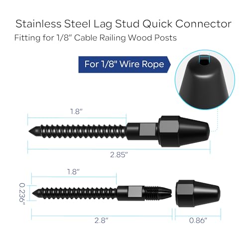 10 Pairs Black Cable Railing Kit Tensioner QuickLock, Right & Left Handed Thread Swageless Lag Screws for Wood Post of 1/8 T316 Steel Cable Railing Hardware, Easy Installation - color: Black
