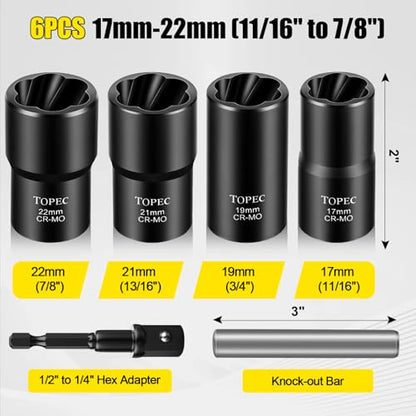 Topec 6PCS Wheel Lock Removal Kit, 1/2" Drive Lug Nut Removal Tool - size: 6 PCS