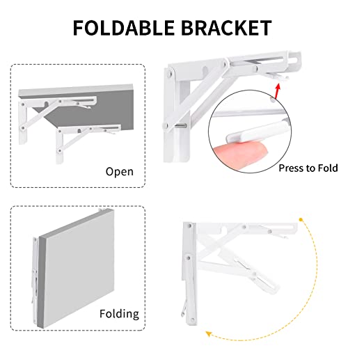 YUMORE Folding Shelf Brackets, 8 Inch Heavy Duty L Bracket, White, 2 Pack - color: White, size: 8 Inch