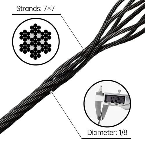 Black Stainless Steel Cable for Railing 1000FT, 1/8" T316 Wire Rope BW22 - size: 1000FT