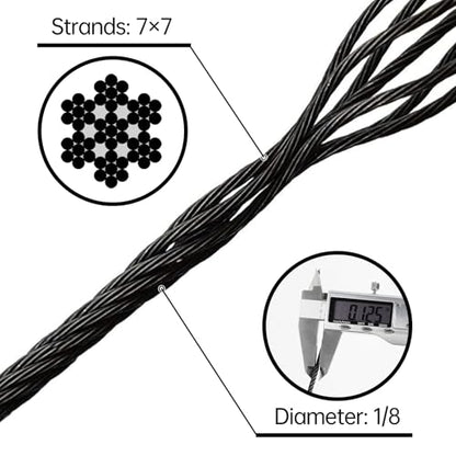 Black Stainless Steel Cable for Railing 800FT, 1/8" T316 Wire Rope BW22 - size: 800FT