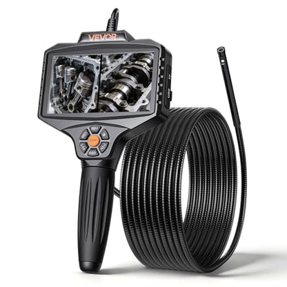 VEVOR 360° Borescope with Innovative 360° Motorized Rotation Probe, 5" 16.4FT Endoscope Inspection Camera, 1080P HD Rigid Snake Scope Cam for Wall Automotive Engine Inspect - size: 5" - 16.4 ft Length