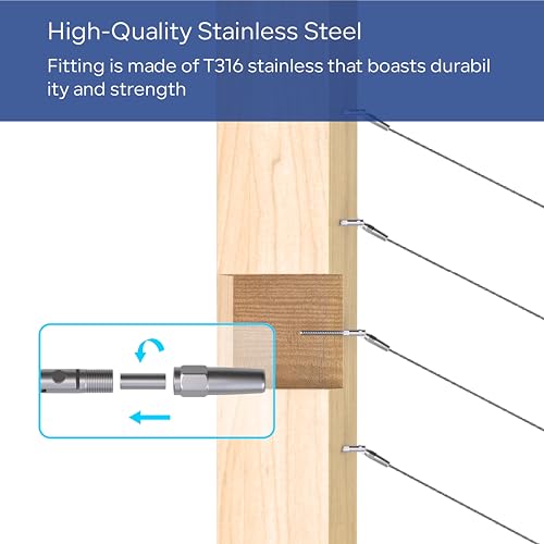 10 Pairs Invisible Cable Railing Kit - T316 Marine-Grade Stainless Steel, 180° Adjustable Hardware for Wood Posts, 1/8" Deck & Stair System(HE016SA) - color: Silver