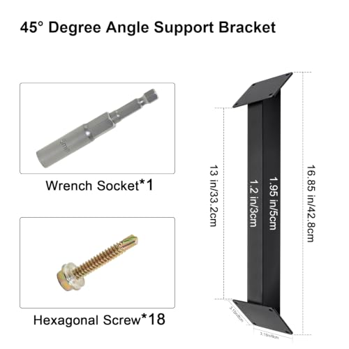 2 Pcs 45 Degree Angle Support Brackets, Heavy Duty Connector Brace for 4x4 Wood Posts and Beams, Black Powder-Coated Steel Corner Joint for Pergola, Gazebo, Tree House, Patio & Cabin