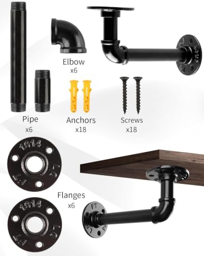 MUZIK 6Pcs 7"×4" L Pipe Shelf Bracket, Heavy Duty Wall Mount, DIY Shelving - size: 7*4 Inch, style: 6 Pack
