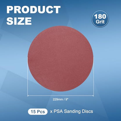 15 Pack 9 Inch PSA Sanding Discs 180 Grit Aluminum Oxide Red - size: 180 grit