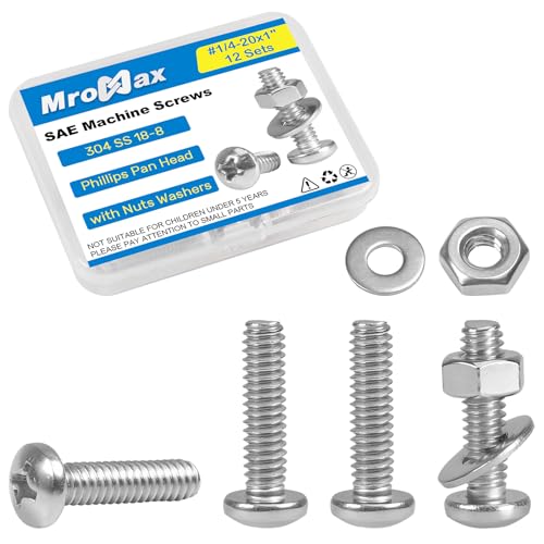 12 Sets 1/4-20 x 1 Pan Head Machine Screws Nuts Washers Assortment Kit - size: 1/4-20 x 1"
