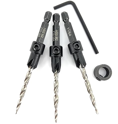FTG USA 3 Pc #8 (11/64") Countersink Drill Bit Set with Tapered Drill Bits - size: #8, style: Same Sort 3 Pc