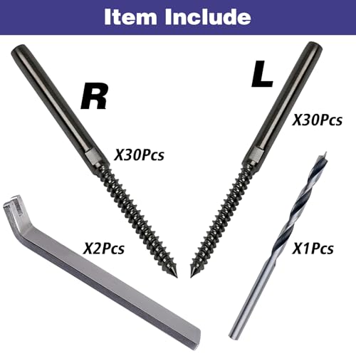Left&Right Handed Thread Lag Screws for 1/8" Decking Cable Railing Kit/Hardware, Non-Turnbuckle System (30, Black, 1/8") - color: Black
