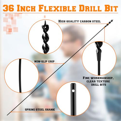 Lasnten 2 Pcs Flexible Drill Bit for Wire Pulling, 36" x 9/16" x 1/4" Long Auger Drill Bits with Fish Eye Hole and Screw Point, 3-Flat Anti-slip Shank Flex Bit for Wood Through Walls Ceilings Basement - size: 36 x 9/16 x 1/4 Inch
