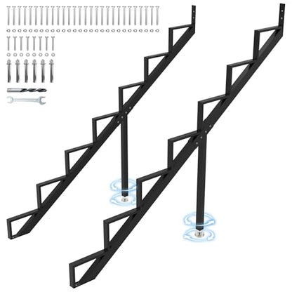 Steel Stair Step Riser 7-Step, Metal Stair Stringer with Reinforcing Support Legs, Heavy Duty Steel Stair Stringer for 58.5" Height Deck and Outdoor Steps (2 Pack) - size: 7 Step