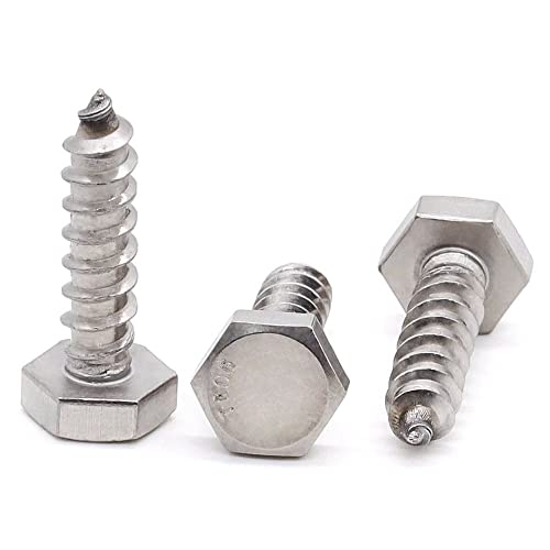 Glvaner (10 pcs) 3/8" x 1-1/2" Stainless Steel Hex Head Lag Bolts, Hexagonal Head Lag Screws, 304 Stainless Steel 18-8, Secure Hold for Wood - size: 3/8 x 1-1/2"